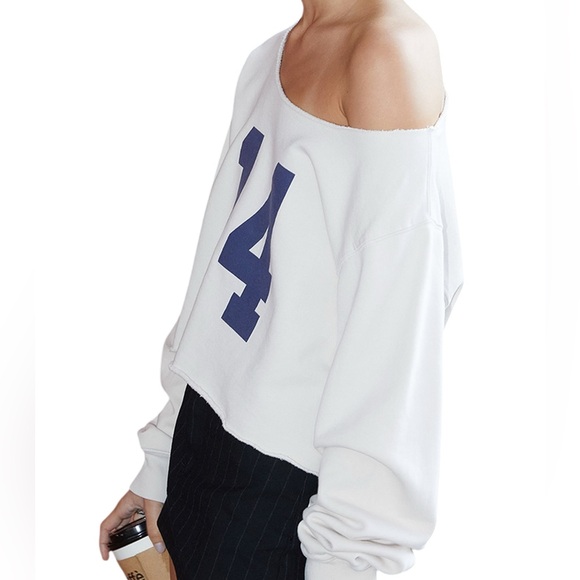 Brandy Melville Erica “14” Off-the-Shoulder Sweatshirt in Off-White - Picture 2 of 5